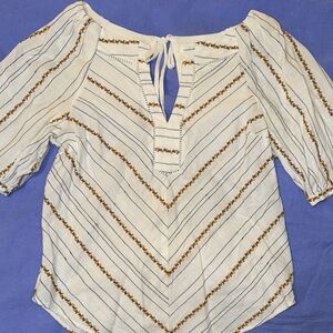 Women's White and Yellow Embroidered Top from Anthropologie